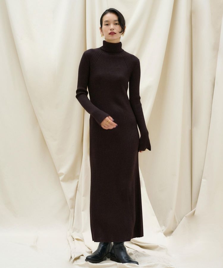 FLARE CUFF TURTLE RIB KNIT DRESS