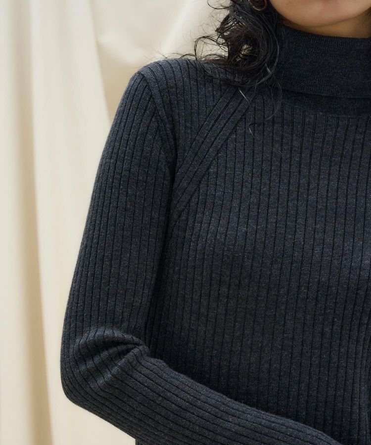 FLARE CUFF TURTLE RIB KNIT DRESS