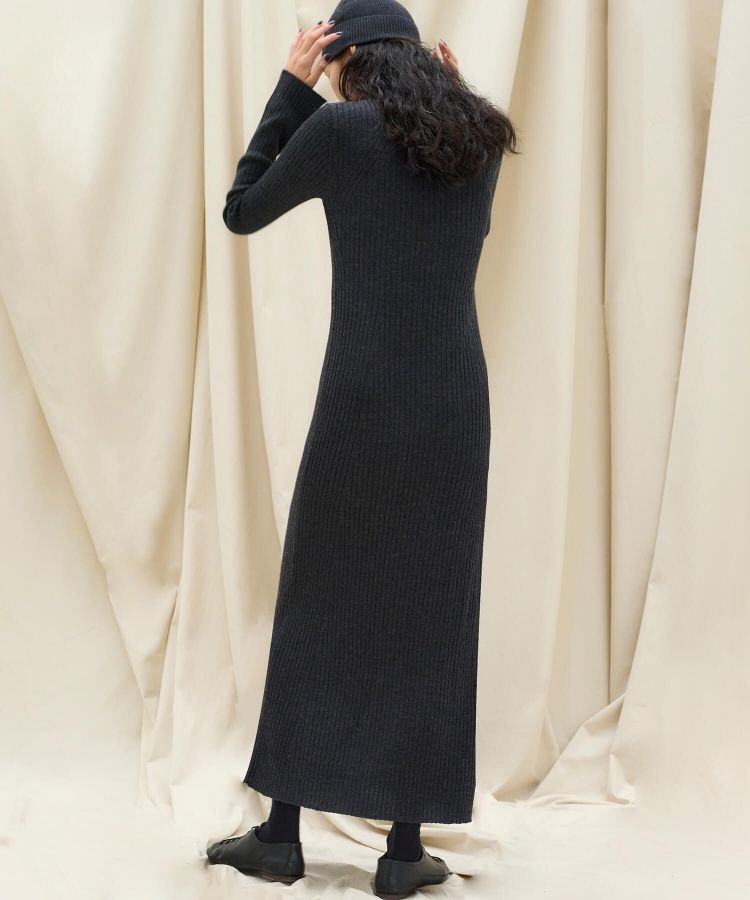 FLARE CUFF TURTLE RIB KNIT DRESS