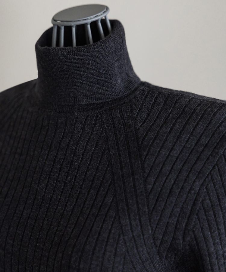 FLARE CUFF TURTLE RIB KNIT DRESS